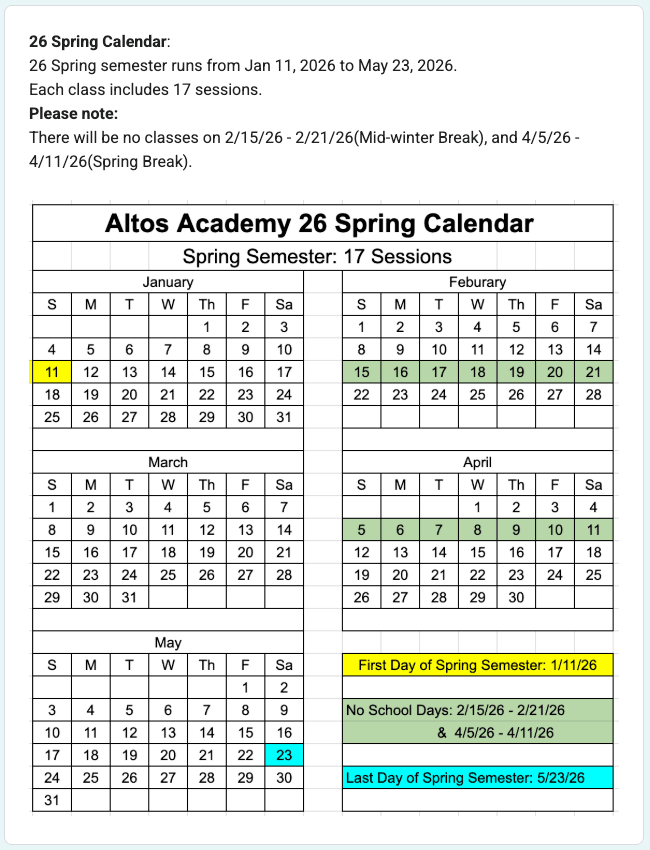 Altos Academy 2026 Spring Program